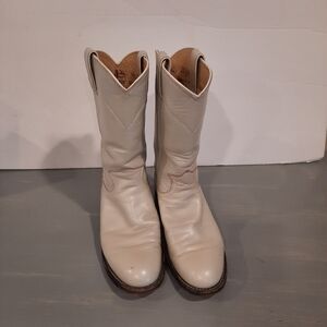 Justin Roper Giddy Up White Pearl Leather Western Boots Womens Sz 5B USA #L3713